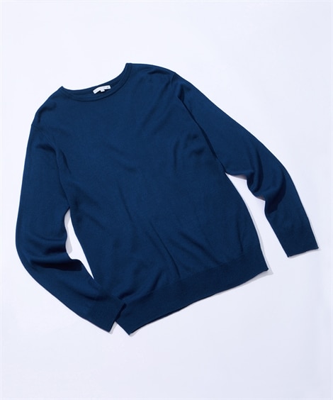 ＜ニッセン＞ 洗濯機で洗える薄手クルーネックセーター(6L)(ネイビー) (ニット・セーター/メンズファッション)