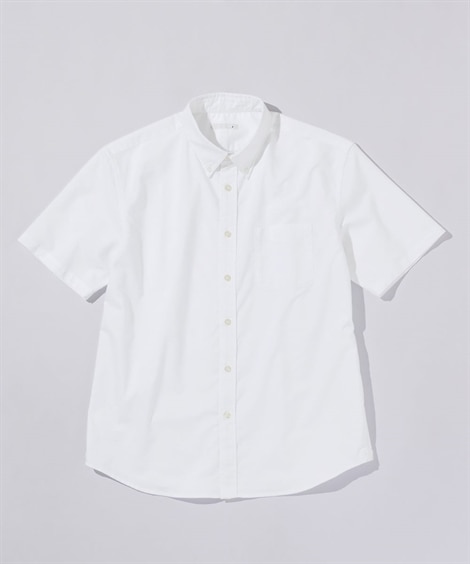 ＜ニッセン＞ 形態安定オックスフォードボタンダウン半袖シャツ（肩まわり・お腹ゆったり）（消臭テープ付）(6L)(オフホワイト/オフ) (カジュアルシャツ/メンズファッション)