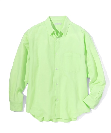 オーバーサイズ麻混長袖シャツ(5L)(イエローグリーン/イエロー/グリーン) (カジュアルシャツ/メンズファッション/紳士服)