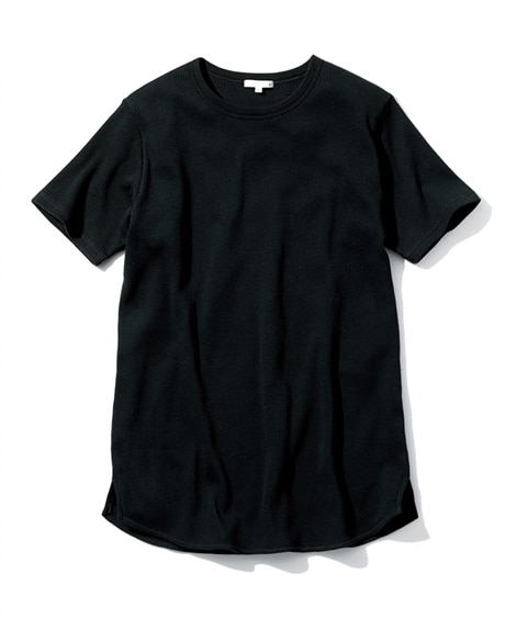 ロング丈ワッフルTシャツ【３L以上お腹ゆったり】(8L)(黒) (Tシャツ・カットソー/メンズファッション/紳士服)