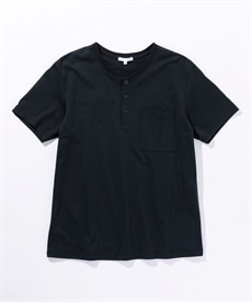 綿１００％ポケット付ヘンリーネック半袖Tシャツ（お腹ゆったり）