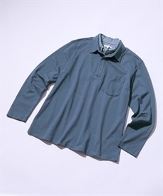 綿１００％2枚衿重ね着風長袖ポロシャツ（お腹ゆったり）（消臭テープ付）