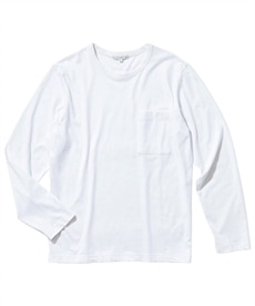 綿１００％ポケット付クルーネック長袖Tシャツ【３L以上お腹ゆったり】