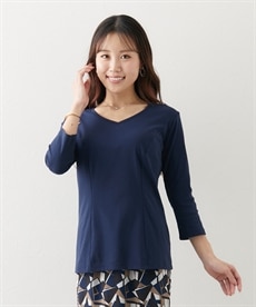 【大きい胸専用】美ラインVネック７分袖Tシャツ（綿混ストレッチ素材）
