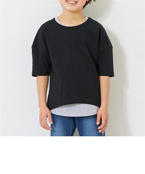 ＜ニッセン＞ [もっとゆったりサイズ]綿１００％ビッグシルエット５分袖Tシャツ（子供服 男の子・女の子 ジュニア服） (子供服）Kids' T-shirts