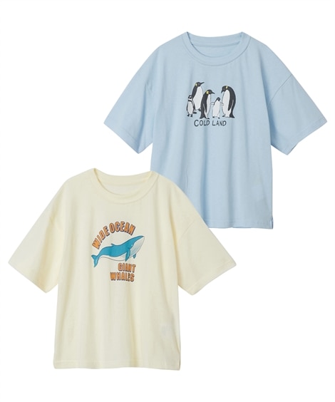 綿１００％プリントTシャツ２枚組(120cm)(アイボリー/サックス) (Tシャツ・カットソー/子供服・子供用品・キッズ)