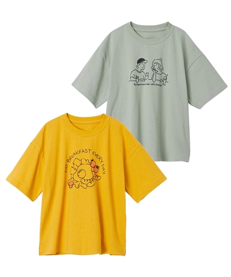綿１００％プリントTシャツ２枚組(170cm)(スモーキーミント/ミント/イエロー) (Tシャツ・カットソー/子供服・子供用品・キッズ)