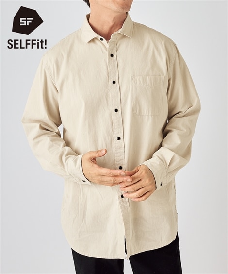 お腹ゆったり綿１００％コードレーン長袖シャツ（カジュアルシャツ）