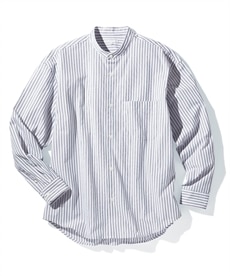 綿１００％オーバーサイズスタンドカラー長袖シャツ