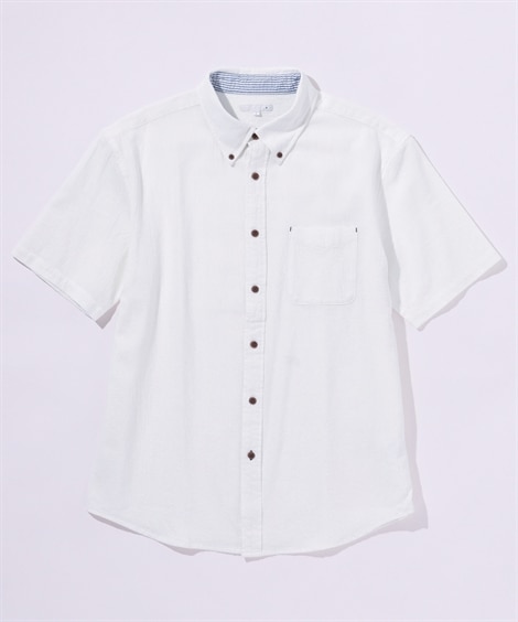 綿１００％パナマ織ボタンダウン半袖シャツ（肩まわり・お腹ゆったり）（消臭テープ付）(5L)(オフホワイト/オフ) (カジュアルシャツ/メンズファッション/紳士服)