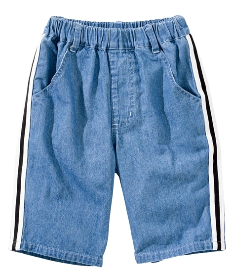 デニムサイドラインハーフパンツ(130cm)(ブリーチ) (パンツ・ズボン/子供服・子供用品・キッズ)