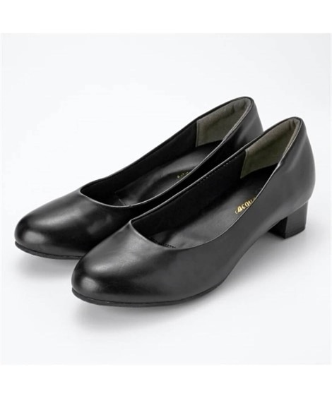 【ゆったり幅広】ブラックラウンドトゥローヒールパンプス（制菌・消臭中敷）（選べるワイズ）(24. 5cm/4E)(黒(ローヒール)/黒) (パンプス/靴(レディースシューズ)・バッグ・アクセサリー)