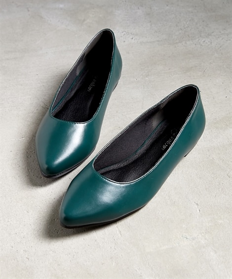 【ゆったり幅広】ポインテッドフラットシューズ（ワイズ４Ｅ）(23. 0-23. 5cm/4E)(グリーン) (シューズ（フラットシューズ・その他）/靴(レディースシューズ)・バッグ・アクセサリー)