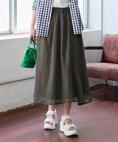 大きいサイズ　ふわりと軽い綿混楊柳ロング丈スカート