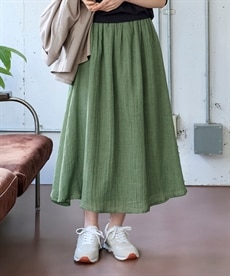 大きいサイズ　ふわりと軽い綿混楊柳ロング丈スカート