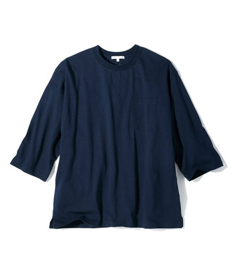 綿１００％ヘビーウェイトオーバーサイズ7分袖Tシャツ（胸ポケット付）(10L)(ネイビー) (Tシャツ・カットソー/メンズファッション/紳士服)