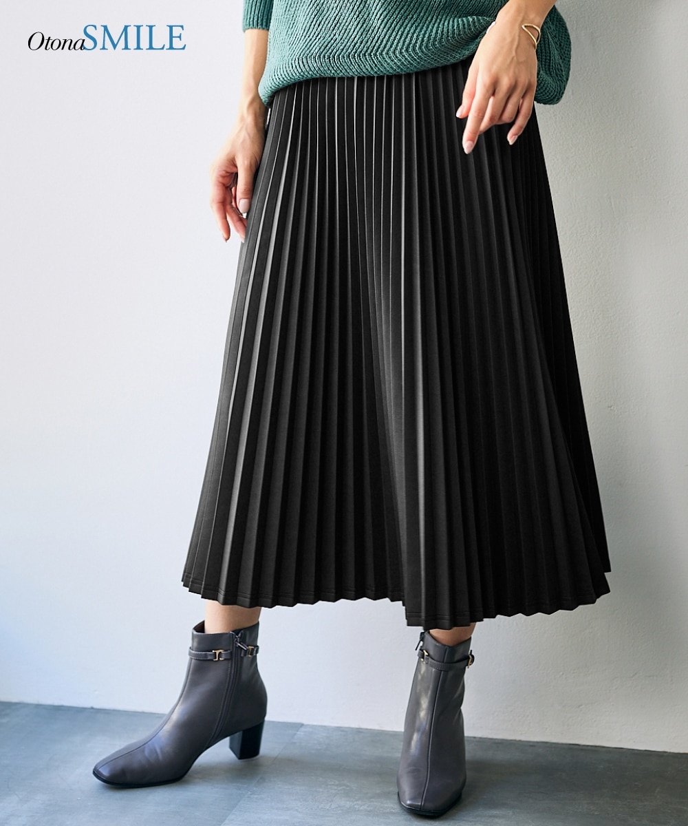 大きいサイズ レザータッチプリーツロングスカート（OtonaSMILE） 通販 