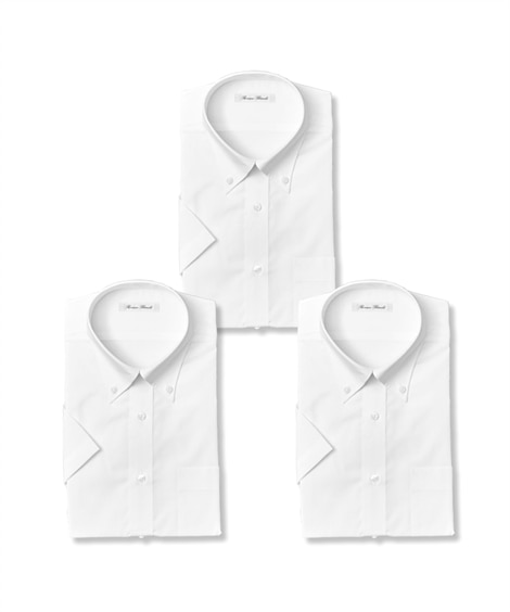＜ニッセン＞ 抗菌防臭・形態安定半袖ワイシャツ白３枚組（ボタンダウン）（標準シルエット）(LL)(白) (ワイシャツ/メンズファッション)