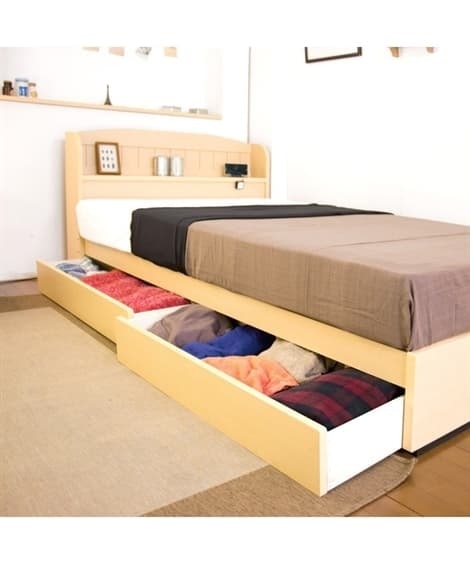 カントリー調収納ベッド（棚・コンセント付き） (収納付きベッド/家具・収納・インテリア)