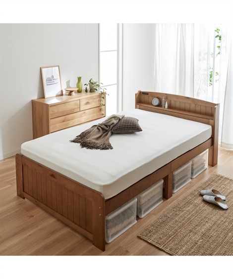 ＜ニッセン＞ 天然木パイン材高さが変えられる棚付きベッド (すのこベッド・畳ベッド/家具・収納・インテリア)