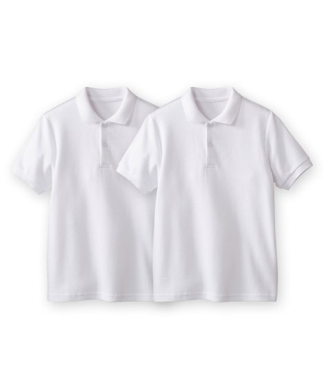 【ゆったりサイズ】綿１００％半袖ポロシャツ２枚組（ポケット無し）(130cm)(白) (制服 ポロシャツ/子供服・子供用品・キッズ)