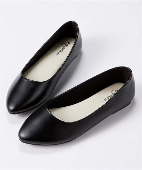 【ゆったり幅広】やわらかフラットパンプス（低反発中敷）（ワイズ４Ｅ）(26. 0-26. 5cm/4E)(黒(スムース)/黒) (パンプス/靴(レディースシューズ)・バッグ・アクセサリー)
